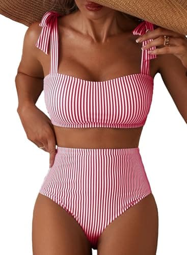 Herseas Women's Striped 2 Piece Bikini Sets Adjustable Tie Shoulder Push Up Swim Suits 2026 Summer High Waisted Bathing Suit Casual Resort Outfits Medium - Image 1