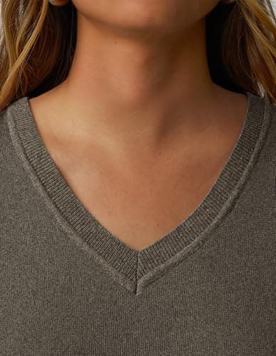 GKBK Womens Sweaters 2026 Fall Fashion Wool Blend V Neck Lightweight Sweater Loose Fit Knit Pullover Long Sleeve Basic Tops Business Casual Outfits Winter Clothes Trendy Brown - Thumbnail 4