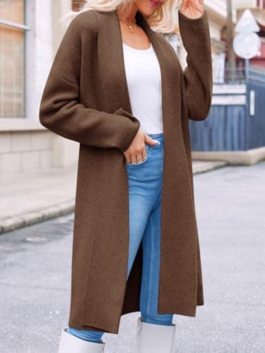 Saodimallsu Womens Long Cardigan Sweaters Chunky Open Front Oversized Slouchy Knit Fall Trendy Coatigan Jackets Brown - Thumbnail 5
