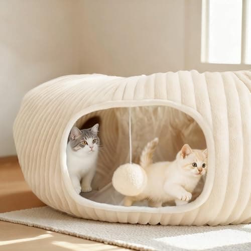 Catails Cat Tunnel Bed with 31 Pcs Interactive Cat Toys, Automatic Cat Toys for Indoor Cats Kittens, Cat Tube with Moving Ball, White - Thumbnail 4