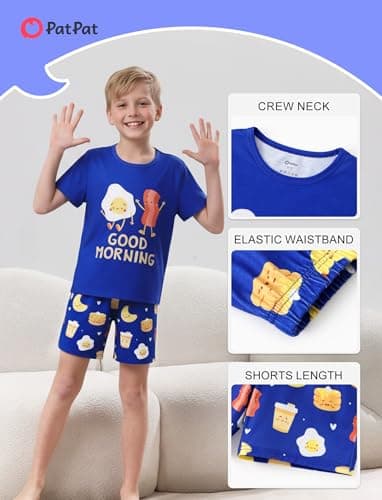 PATPAT Boys Pajama Sets Soft Loose Sleepwear Short Sleeve Tops with Shorts PJ Set Summer Lounge Wear for Kids Blue Food 9 Year - Thumbnail 6