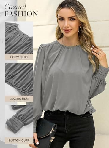 Dokotoo Womens Ladies Plus Size Spring Long Sleeve Tunic Tops Blouses Solid Color Crewneck Casual T-Shirts Dressy Work Business Loose Tee Shirts 2026 Summer Fashion Grey XX-Large - Thumbnail 6