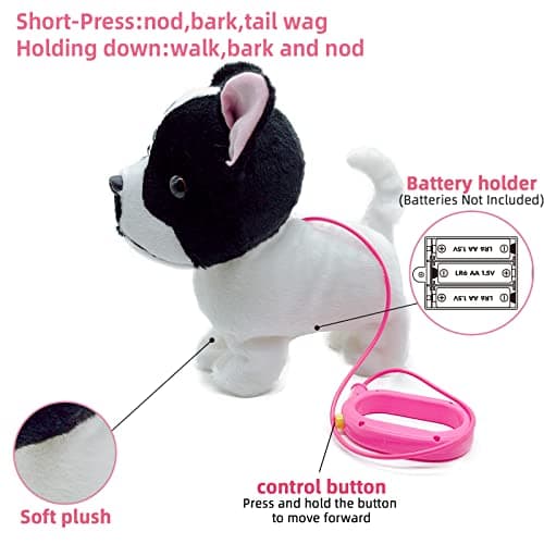 YH YUHUNG Walking French Bulldog Toy with Leash, Black & White Frenchie Puppy Robot, Electronic Barking & Wagging Plush Dog, Interactive Pet Gift for Kids 3+ (French Bulldog) - Thumbnail 4