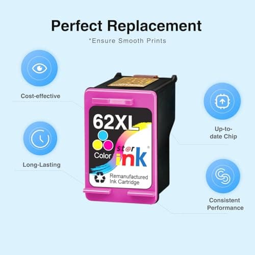 Starink Remanufactured 62XL Ink Cartridge Combo Pack Replacement for Ink 62 Ink Cartridges Black and Color Fit with Envy 7640 7645 5660 5540 5640 7644 OfficeJet 5740 5741 8040 200 250 258 Printer, 2P - Thumbnail 5