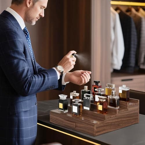 Gernshe Solid Walnut Cologne Organizer for Men,Cologne Stand,4 Tier Wooden Cologne Holder Shelf Display,Perfume Stand Organizer with Drawer Storage and Hidden Compartment,Gift for Men Dad Husband - Thumbnail 5