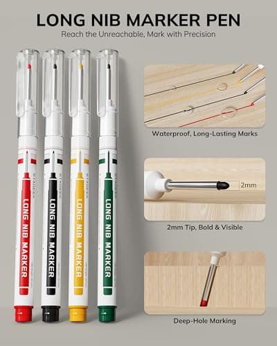 STAGEEK 4PCS Carpenter Pencils with Sharpener, Heavy Duty Woodworking Pencils, Mechanical Carpenter Pencil with 52 Refills, Deep Hole Long Nib Marker Pens for Architect Construction Marking with Case - Thumbnail 3