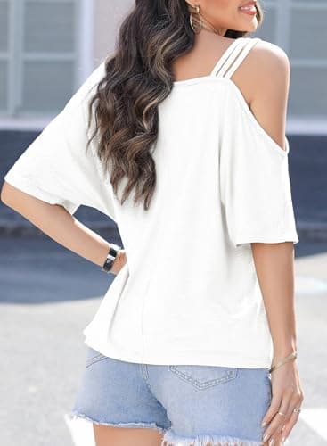 Dokotoo Summer Womens Tops Sexy Cute Cold Off The Shoulder Top White Fashion 2026 Trendy Resort Wear Short Sleeve Shirts Blouses Dressy Casual Business Clothes Clothing T-Shirts - Thumbnail 4