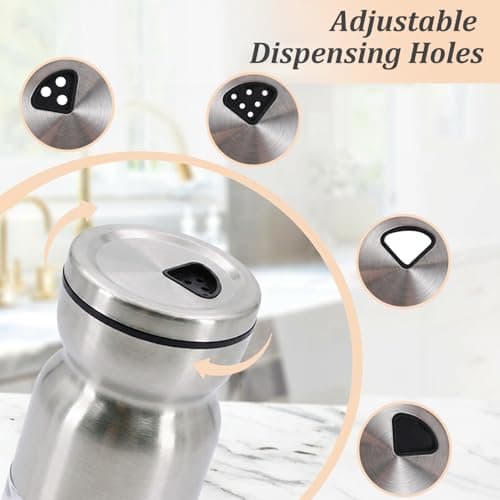 Salt and Pepper Shakers Set Glass, 4 oz Salt Pepper Containers with Adjustable Pour Holes, Glass Bottle & Stainless Steel Outlook for Kitchen Cooking, BBQ, Bar, Table, RV, Camp (Silver) - Thumbnail 4
