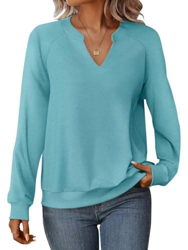 GKBK Womens Sweatshirts Long Sleeve V Neck Tops Fall Winter Basic Casual Lightweight Pullover Shirt Teal - Image 1