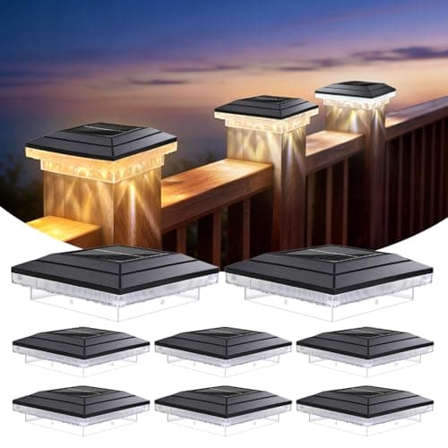 BRIMAX 8 Pack 4x4 Solar Post Cap Lights,Solar Fence Lights Outdoor Waterproof IP65,Downward Water Ripple Lighting Effect,3 Modes 16 LEDs Post Lights,Fit Wood/Vinyl Posts, for Deck Fence Porch