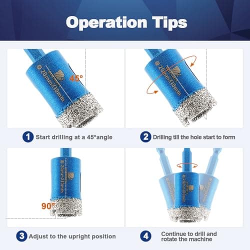 BRSCHNITT 2pcs 4/5 Inch Diamond Hole Saw Drill Bit - 20mm Hex Shank Dry Drilling Core Drill Bit Set for Porcelain Tile, Ceramic, Stone, Granite, Marble - Thumbnail 5