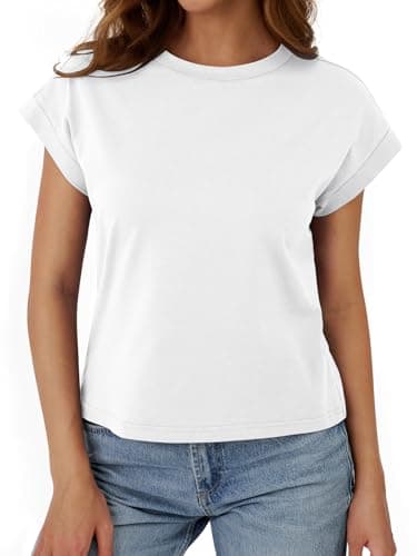 White Crop Tops for Women Crop Tops Cap Sleeve T Shirt Cotton Crewneck T Shirts for Women Loose Fit 2026 - Thumbnail 4