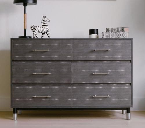 BERRY NEST Grey Dresser for Bedroom, 6 Drawer Wood Dresser with Modern Storage Organizer, Wide Chest of Drawers for Clothes, Closet, Living Room