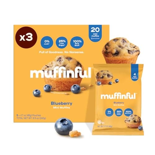 Muffinful Triple Blueberry Mini Muffins – Bakery Fresh Bite-Sized Treats – 60 Muffins Total (15 Packs of 4) – Less Sugar, Nothing Artificial, Individually Wrapped - Image 1