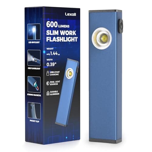 lexall 600 Lumen Rechargeable EDC Flashlight, Slim Magnetic Flat Work Light with Pocket Clip, Dual COB LED, USB-C, 3 Modes, Hands-Free Pocket Flashlight for Mechanics, Camping, Hiking, Emergency