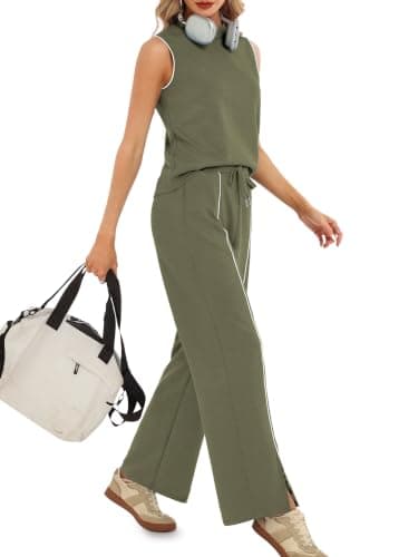 Casly Lamiit Lounge Set Women 2 Piece Sets Summer Workout Sets Sleeveless Airport Vacation Outfits Army Green S - Thumbnail 2