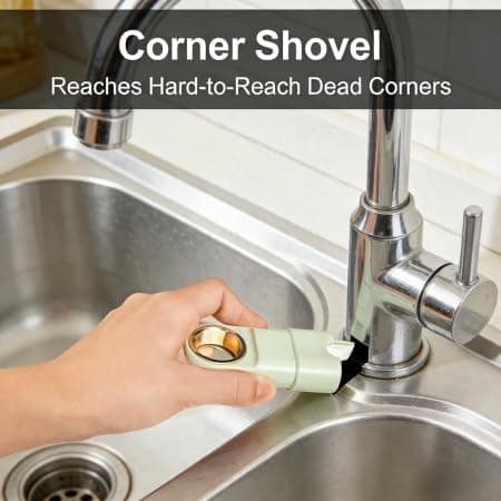 4-in-1 Multifunctional Cleaning Tool, Ergonomic Handle, Dual Storage, Corner Shovel Scraper Soft/Stiff Brushes, Perfect for Kitchen Bathroom Sink Tile Gaps, Household Essential - Thumbnail 4