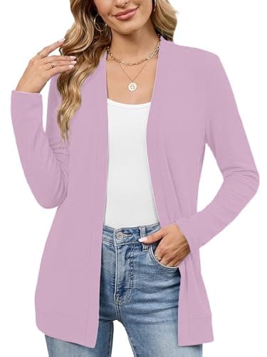 Heymoments Cardigan Sweaters for Women Trendy Light Purple Small Open Front Long Sleeve Loose V Neck Ladies Summer Shrugs Causal Girls Bolero Soft Spring Fall Winter Tops Knitted Coat - Image 1