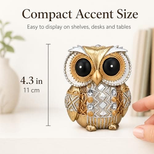 Edyocey Owl Figurines Home Decor - Gold Owl Statue for Shelf, Office Decor, Spiritual Gifts for Women, Bird Lovers ，Handcrafted Owl Sculpture with Gold Finish - Thumbnail 3