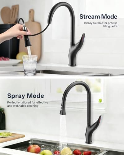 Kitchen Faucet with Pull Down Sprayer, Brass Faucet for Kitchen Sink, Bar Faucet with Ceramic Cartridge, Kitchen Sink for for RV, Bar, Farmhouse, Laundry, Outdoor (Standard, Brushed Black) - Thumbnail 3