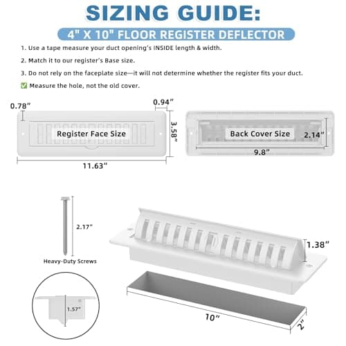 White Floor Register 2x10 with Vent Deflector, 2 in 1 Adjustable Floor Vent Covers, Floor Vent Deflectors Include Mounting Screws for Floor & Wall for Easy Install, Toe Kick Register Grille, 2 Pack - Thumbnail 4
