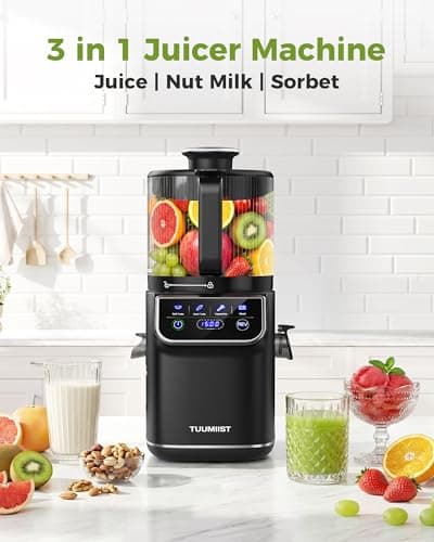 TUUMIIST 3-in-1 Cold Press Juicer Machine, Smart Touch Masticating Juicers for Whole Fruit & Vegetable, 6.5" Wide Chute Slow Juicer for Nut Milk & Sorbet, High Yield, 100oz Large Capacity, Easy Clean - Thumbnail 2