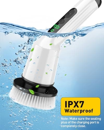 Electric Spin Scrubber for Cleaning Bathroom, Shower Scrubber Cordless Cleaning Brush with IPX7 Waterproof & 2 Speed, 3 Brush Heads, Bathroom Cleaning Supplies for Shower Tub Kitchen Tile Toilet White - Thumbnail 6