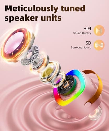 Mini Karaoke Machine Speaker for Kids Adults, Portable Bluetooth with 2 Wireless Microphones, Christmas Birthday Gift Ideas for Toys for Teens Boys and Girls Aged 4, 5, 6, 7, 8, 9, 10, 11, 12+ - Thumbnail 3