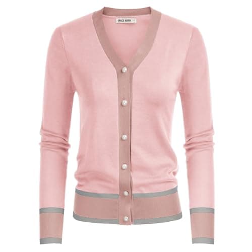GRACE KARIN Soft Pink Cardigan for Women Fashion Spring Long Sleeve Knit Cardigan Sweaters Preppy Style Valentines Day Sweater (Pink,M) - Image 1