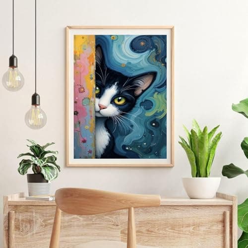 igoodom Cat Diamond Art Kits for Adults, Black Cat Diamond Painting Kit, Full Drill Round Diamond Art Kits, DIY Gem Art and Crafts for Home Wall Decor Gift 12x16inch - Thumbnail 3