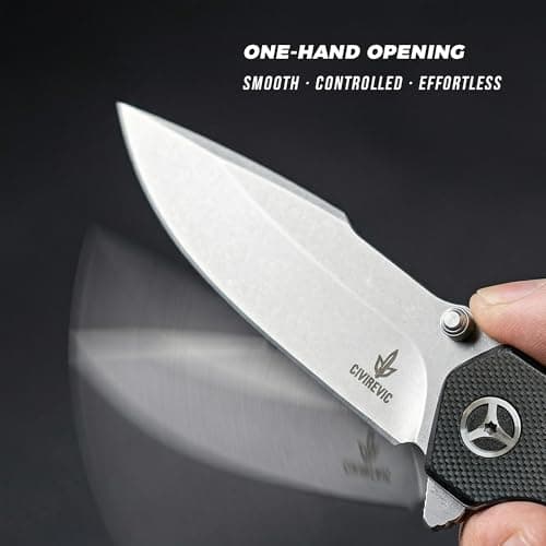 CIVIREVIC EDC Folding Pocket Knife, 3.15" Stonewashed Stainless Steel Blade, G10 Handle, Lightweight Everyday Carry Utility Knife for Work, Outdoor and Daily Use - Thumbnail 5