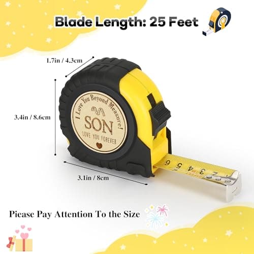 Fathers Day Birthday Gifts for Son from Mom Dad, To My Son Graduation Gifts for Kids Teens Adult Son in Law Bonus Step, I Love You Presents Ideas from Mother Father to Son Tape Measure 25FT Tool Gifts - Thumbnail 2
