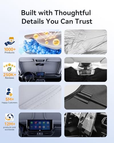 helloleiboo Graphene Windshield Sun Shade for SUVs and Most Mid-Size Sedans, 99% UV Blocking, Dual-Layer Honeycomb Heat Shield, Keeps Interior Cooler, Foldable - Thumbnail 5
