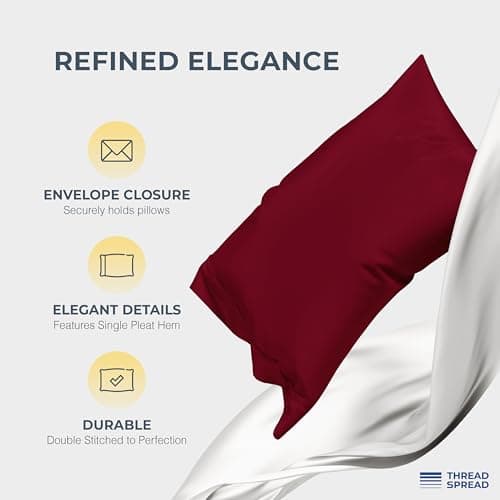 THREAD SPREAD 100% Egyptian Cotton King Size Sheets Set - Luxury 1500 Thread Count Egyptian Cotton Sheets King Size, 17" Deep Pocket, Soft, Cooling Sateen Weave Hotel Quality Bedding Set - Burgundy - Thumbnail 4