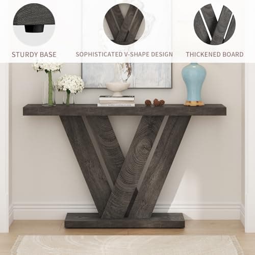 karlott 51 Inch Console Table, Modern V-Shaped Entryway Table, Wood Sofa Table Behind The Couch for Living Room, Hallway, Entrance, Foyer, Easy Assembly, Grey - Thumbnail 6