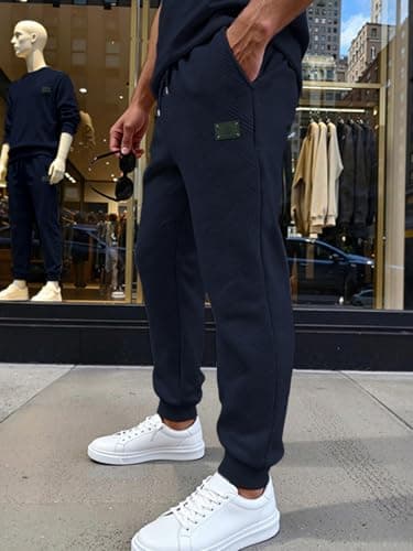 TRFIC Mens Textured Casual Joggers Tapered Cargo Pants with Drawstring Elastic Waist and Pockets for Daily wear Navy - Thumbnail 2