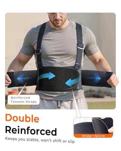 Medical-Grade Work Back Brace with Adjustable Shoulder Straps [Stronger Support & Breathable Mesh] Lower Back Support Belt for Men Women - Pain Relief for Lifting, Warehouse, Construction & Moving - Thumbnail 3