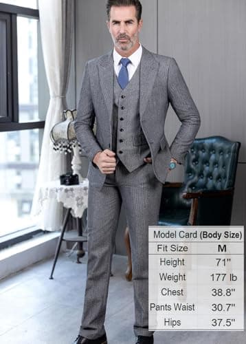 Mens Tweed Herringbone Wedding Suit Prom Tuxedos 3 Piece Peak Lapel Dress(Light Brown,XXL) - Thumbnail 2