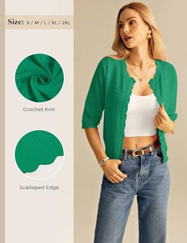GRACE KARIN Womens Short Sleeve Cardigan Sweater, Lightweight Cotton Cardigan Trendy, Dressy Open Front Bolero Shrugs Green - Thumbnail 5