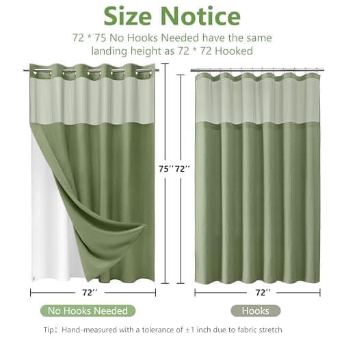 PILOTSHARK No Hook Waffle Weave Shower Curtain Set with Snap-in Fabric Liner and Mesh Top Window,256GSM Heavy Duty Fabric,Green Washable Luxury Shower Curtain for Bathroom Stalls (72x75 Inch) - Thumbnail 2