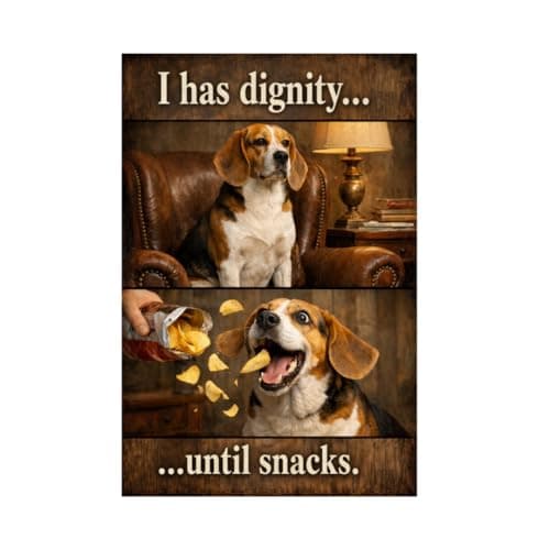 I Has Dignity Until Snacks Funny Dog Vintage Tin Sign Retro Humor Metal Wall Decor Pet Meme Artwork for Living Room Office Man Cave 8x12 Inch Pre Drilled Holes - Image 1
