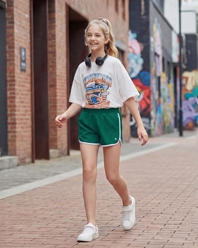 Stelle Girls Athletic Shorts with Pockets Quick Dry Running Shorts Gymnastics Basketball Short for Teen Kids Evergreen L - Thumbnail 2