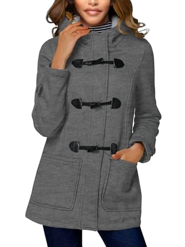 STOLKISS Women's Winter Thicken Jackets Cotton Coat with Hood Fashion Fleece Warm Long Insulated Shells Horn Button Jacket - Image 1