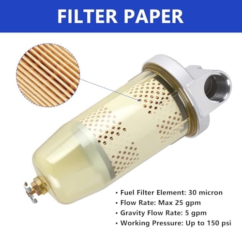 AUIVERED B10-AL 496 Fuel Tank Filter Assembly with Wrench - Replacement for Gasoline and Diesel Water Separate - 30 Micron Max 25 Gpm 150 Psi with 1” NPT Top Cap - Thumbnail 2