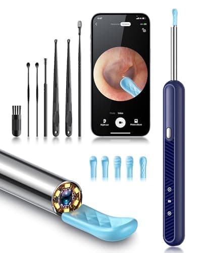 Loyker Ear Wax Removal Tool Camera, Ear Cleaner with 1080P Camera, Earwax Removal Cleaning Kit with 6 Ear Pick, Otoscope for iPhone, iPad, Android Phones, Blue