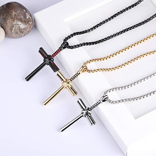 Rehoboth Stainless Steel Baseball Bat Nail Cross Pendant Necklace With 24 Inch Adjustable Black Chain for Women Men - Thumbnail 4