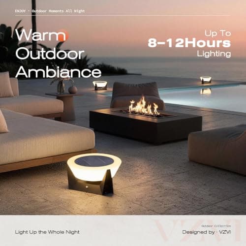 VZVI Solar Lanterns Outdoor, 3000K LED Medium Solar Floor Lamp Waterproof with IP54, Dusk to Dawn Outdoor Floor Lamp, E26 Lantern for Porch, Modern Dimmable Lantern for Patio Deck Yard, Garden Lights - Thumbnail 3