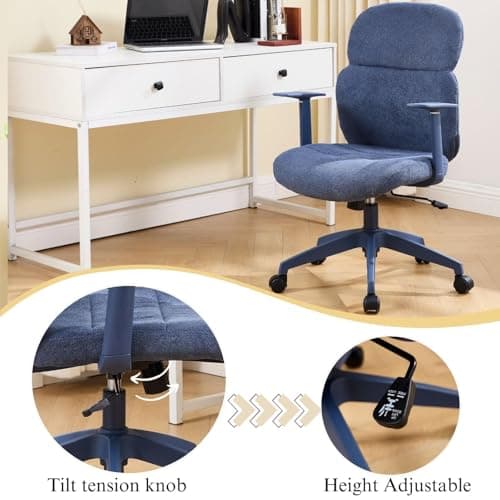 LuxErgo Fabric Home Office Desk Chairs Comfy Rolling Desk Chair with Armrest, Swivel Computer Chair with Wheels, Adjustable Backward Tilt Chairs for Children/Student/Kids, Misty Blue - Thumbnail 6