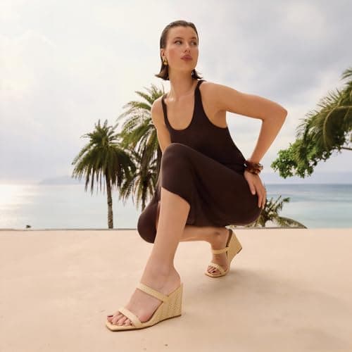 EQAUDES Women Espadrilles Wedges Raffia Beach Sandals Summer Wedge Slides - Thumbnail 5