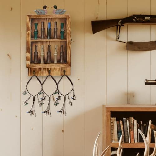 Dononr Duck Call Display Rack with 10 Slots and 3 Lanyard Hooks – Duck Hunting Gear with Clear Acrylic Door – Wood Wall Mounted Storage Case Organizer for Men and Collectors, Rustic - Thumbnail 2
